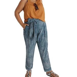 Anthropologie Maeve Avryl Blue Plaid‎ Bleached Pants Sz 14